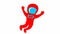 Animated cute red astronaut in zero gravity. Spaceman flies in weightlessness.