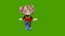 Animated cute small blonde cartoon girl talks and walks , set against a green screen background