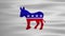 Animated Democrat party logo on white waving flag. Vote, election, democracy