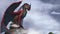 Animated digital painting of red and green dragon sitting on a cliff among the clouds waiting to fly away - digital fantasy