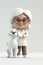 Animated elderly veterinarian with a joyful white puppy.