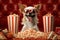 Animated and excited chihuahua dog ready for a movie night at home,Generative AI