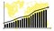 Animated financial growth chart with trend line graph. yellow world map with black bar chart. Growth bar chart of global economic.