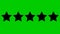 Animated five black stars customer product rating review isolated on the green background