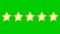 Animated five golden stars customer product rating review isolated on the green background