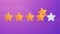 Animated five star rating on purple background. Five stars rating of service