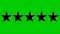 Animated five yellow stars customer product rating review isolated on the green background