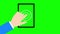 Animated flat cartoon style hand showing touch gesture on device in green screen with alpha channel included. 4k