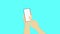 Animated footage of a human hand holding a smartphone with a white screen, the finger of the second hand touching the