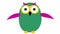 Animated funny green owl flies. Looped video. Vector illustration