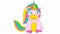 Animated funny rainbow unicorn sits. Looped video. Vector multicolored illustration