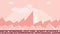 Animated futuristis background. Desert landscape with montains, sun and clouds in pink color. Flat animation, parallax