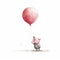 Animated Gif Style: Pig Holding Maroon Balloon In Qian Xuan Traditional Animation