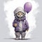 Animated Gif Of Tiger Holding Purple Balloon In Qian Xuan Style