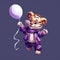 Animated Gif Of Tiger Holding A Purple Balloon In Qian Xuan Style