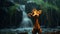 Animated Giraffe In Rain With Waterfall - Vray Tracing Plush Doll Art