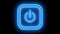 Animated glowing neon light power on/of icon. Glowing blue color power symbol.