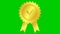 Animated golden glare quality mark. Approved or certified icon in a flat design isolated on green background.