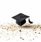 Animated Graduation Celebration with Diploma Hats and Gold Confetti on a Minimalist Beige Background AI Generated