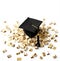 Animated Graduation Celebration with Diploma Hats and Gold Confetti on a Minimalist Beige Background AI Generated