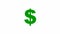 Animated green icon of dollar. Radiance from rays around symbol. Concept of business, money. Flat vector illustration