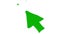 Animated green symbol of mouse cursor with rays. Arrow moves and clicks. Icon in sketch style. Hand drawn vector illustration