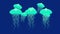 Animated group of jellyfish on a blue background.