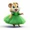 Animated Hamster In Green Tutu Dress: A Photorealistic Pastiche