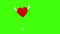 Animated heart flying. Drawn animation heart flaps its wings on green background