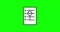 Animated Icon of the list with text and check marks and magnifying glass isolated on green background. Office, list, to