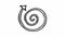 Animated icon of spiral arrow spins. Black symbol rotates. Looped video. Hand drawn vector illustration