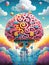 Animated illustration of Colorful brain on the sky