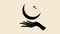 Animated illustration of woman\\\'s hand with beautiful long fingers holding crescent moon stars. Ramadan holiday symbol