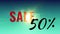Animated inscription SALE 50%. Colorful background with light source