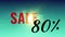 Animated inscription SALE 80%. Colorful background with light source