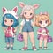 Animated Kids in Pastel with Animal Ears