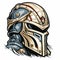 Animated Knight Helmet Illustration: Light Gold And Gray, Precision Painting