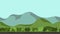 Animated landscape background. Green landscape with trees and hills. Flat animation, parallax. Footage.