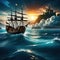 an animated landscape of a pirate ship in the ocean Generated by