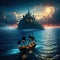 an animated landscape of a pirate ship in the ocean Generated by