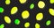 Animated lemons on a black background. Yellow lemons and green limes are pulsating. Horizontal composition, 4k video quality