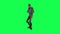 Animated man in blue suit and green pants playing guitar from right angle on green screen 3d people in chroma key isolated