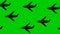 Animated many black airplanes flying in the sky from right to left. Symbol of plane. Concept of travel. Looped video.