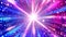 Animated modern illustration of neon pink, blue, purple, and white rays in circular motion, space route perspective