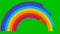 Animated multicolor rainbow appears from left to right on green background.