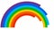 Animated multicolor rainbow appears from left to right on white background.