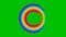 Animated multicolor rainbow circle appears on green background.