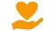 Animated orange pounding heart on palm. Looped video of heart beating. Concept of charity, health, medicine.