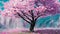 Animated parallax painting sakura cherry blossoms