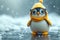 An animated penguin character in yellow boots. 3d illustration